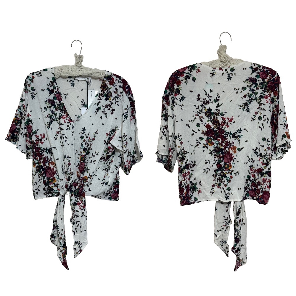 Stitch Fix LUQ Rhee Tie-Front Blouse Floral Boho V-Neck Pullover